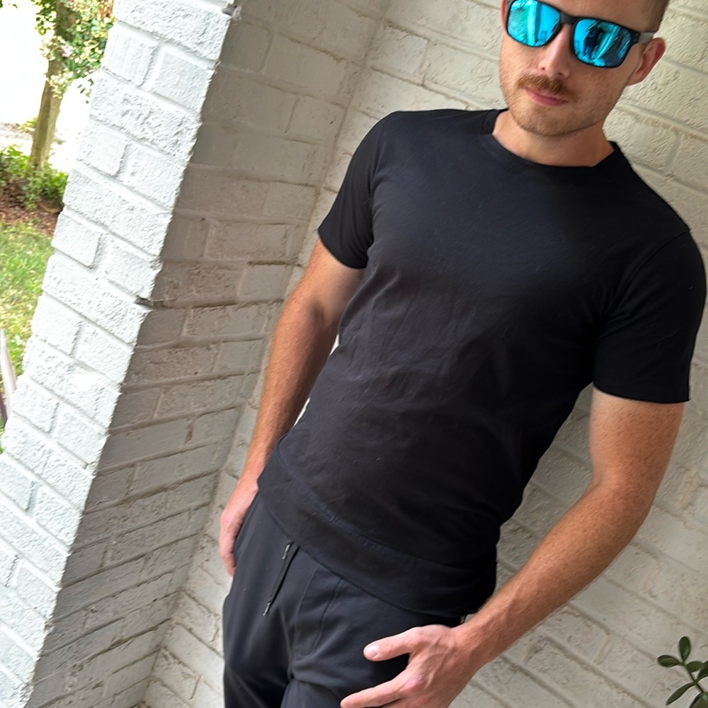 Helmut Lang Jet Black Tee with cinch waist belt
